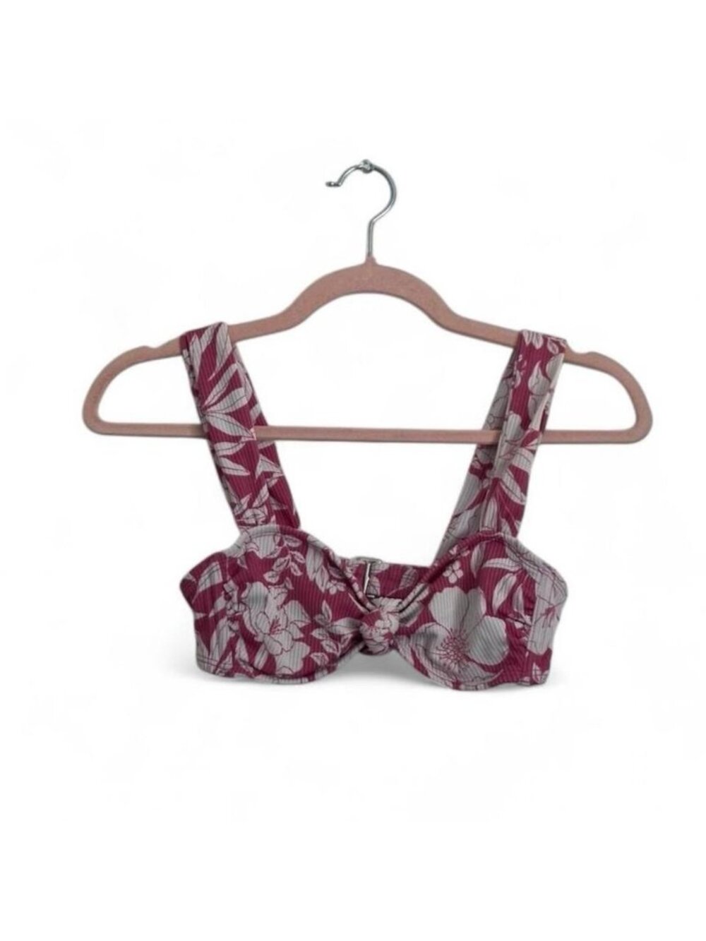 Xhilaration Pink White Floral Ribbed Knot Bikini Swim Top Women’s XS